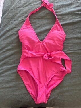 Shade & Shore Pink Women’s Halter One-Piece Swimsuit with Waist Tie